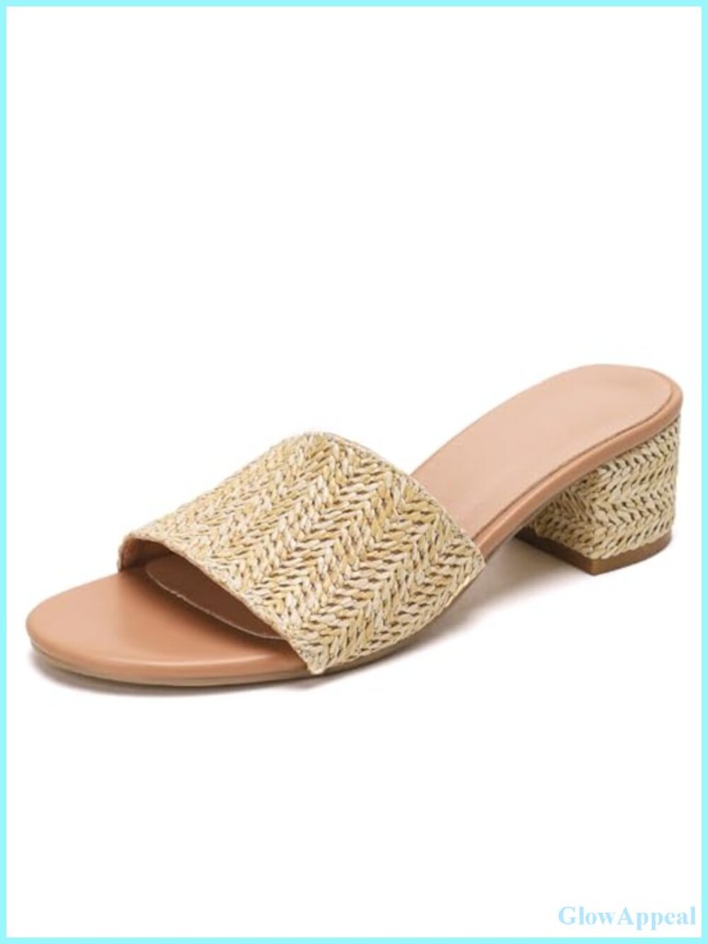 Raffia Heeled Sandals for Women Chunky Heels Open Toe Slide Mules